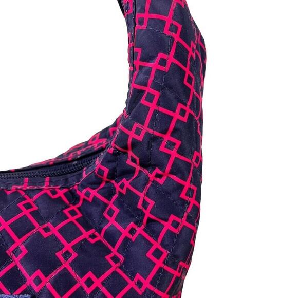 Tupperware Womens Quilted Hobo Handbag Lunch Tote Lunchbox Bag Travel Navy Pink - Picture 2 of 14